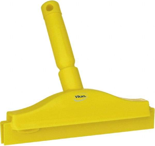 Vikan - 10" Rubber Blade Floor Squeegee - Double Edge, Yellow, Plastic Holder - Apex Tool & Supply
