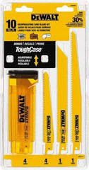 DeWALT - 10 Pieces, 6" to 9" Long x 0.04" Thickness, Bi-Metal Reciprocating Saw Blade Set - Straight Profile, 6 to 18 Teeth, Toothed Edge - Apex Tool & Supply