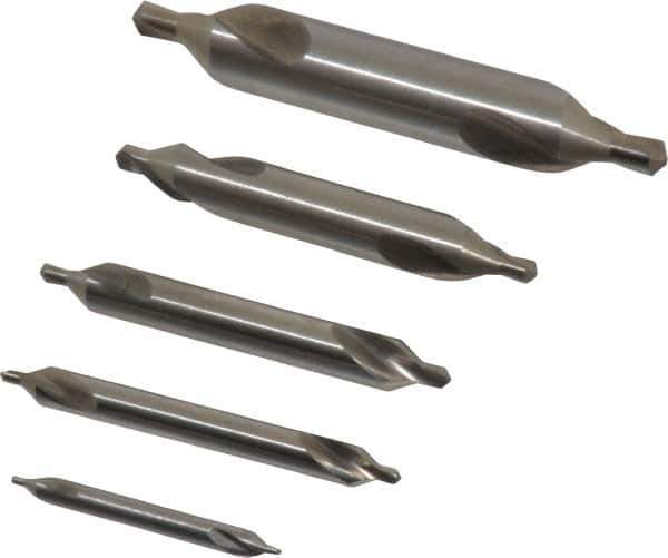 Chicago-Latrobe - 5 Piece, #1 to 5, 1/8 to 7/16" Body Diam, 3/64 to 3/16" Point Diam, Plain Edge, High Speed Steel Combo Drill & Countersink Set - 60° Incl Angle, 1/8 to 2-3/4" OAL, Double End, 217 Series Compatibility - Apex Tool & Supply