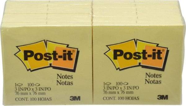 3M - 100 Sheet, 3 x 3", Note Pad/Writing Pad/Notebook - Yellow - Apex Tool & Supply