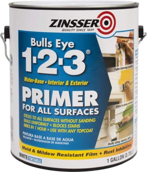 Zinsser - 1 Gal Flat White Water-Based Acrylic Enamel Primer - 350 to 450 Sq Ft Coverage, 84 gL Content, Quick Drying - Apex Tool & Supply