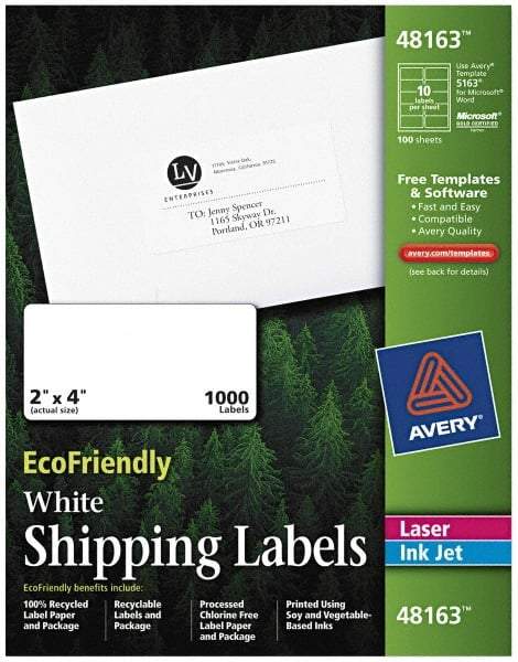 AVERY - 2" Wide x 4" Long, White Paper Shipping Label - For Laser/Inkjet Printers - Apex Tool & Supply