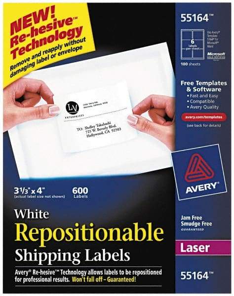 AVERY - 4" Long, White Paper Shipping Label - For Laser Printers - Apex Tool & Supply
