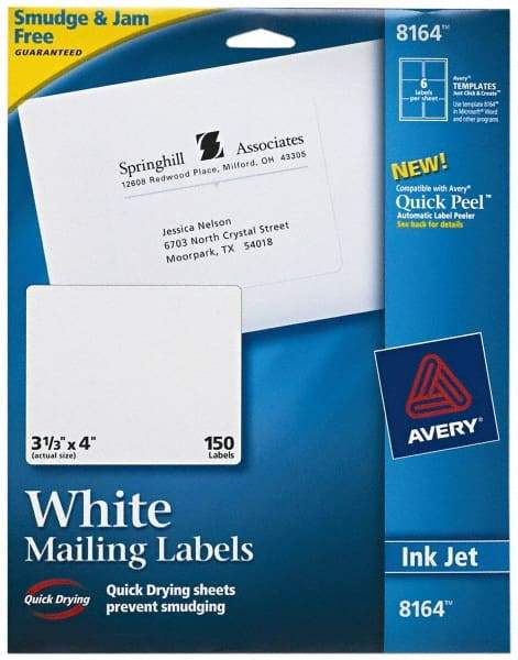 AVERY - 4" Long, White Shipping Label - For Inkjet Printers - Apex Tool & Supply
