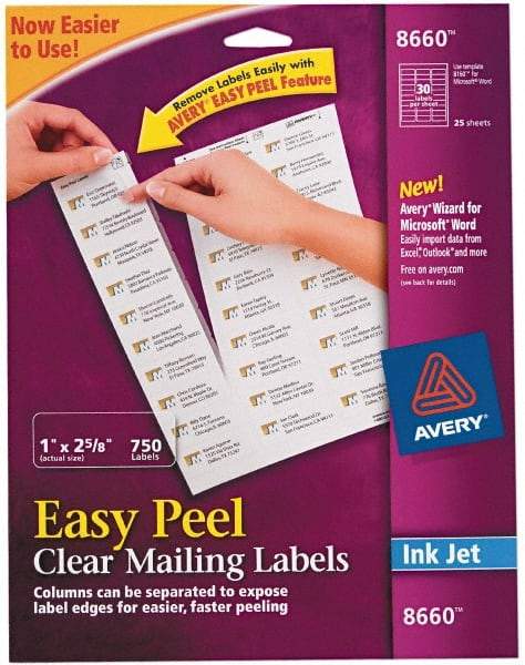 AVERY - 1" Wide x 2-5/8" Long, Clear Shipping Label - For Inkjet Printers - Apex Tool & Supply
