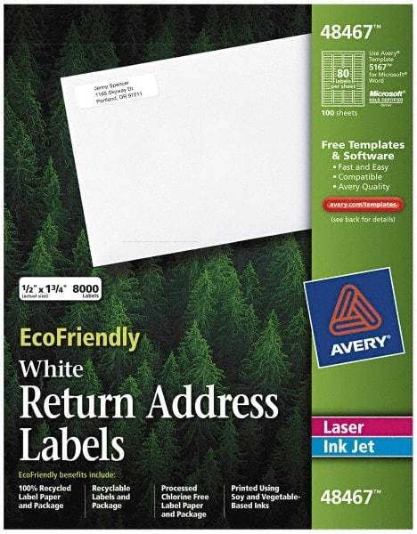AVERY - 1-3/4" Long, White Paper Return Address Label - For Laser/Inkjet Printers - Apex Tool & Supply
