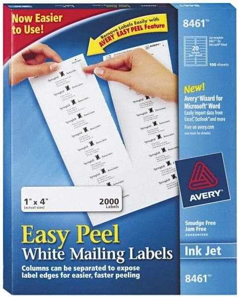AVERY - 1" Wide x 4" Long, White Paper Shipping Label - For Inkjet Printers - Apex Tool & Supply