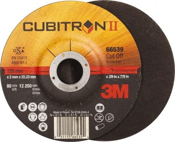 3M - 36 Grit, 5" Wheel Diam, 7/8" Arbor Hole, Type 27 Depressed Center Wheel - Ceramic, Resinoid Bond, S Hardness, 12,250 Max RPM - Apex Tool & Supply