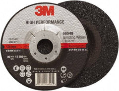 3M - 36 Grit, 5" Wheel Diam, 1/4" Wheel Thickness, Type 27 Depressed Center Wheel - Ceramic, Resinoid Bond, 12,250 Max RPM, Compatible with Angle Grinder - Apex Tool & Supply