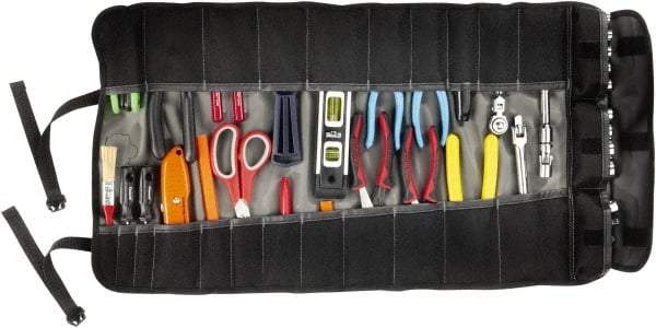 Ergodyne - 25 Pocket Gray Ballistic Polyester Tool Roll - 14-3/4" Wide x 27" Deep x 1" High - Apex Tool & Supply