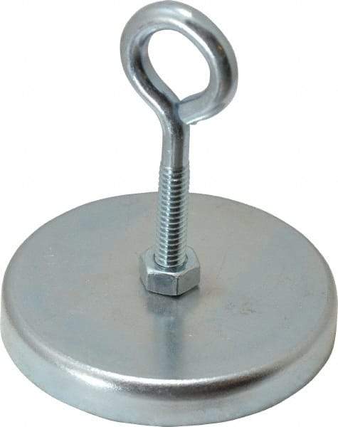 Mag-Mate - 2.63" Diam, 3/8" Cup Height, 2-1/4" Overall Height, 100 Lb Average Pull Force, 100 Lb Max Pull Force, Neodymium Rare Earth Cup Magnet - Loop Style, 1/2" Loop ID, Galvanized - Apex Tool & Supply