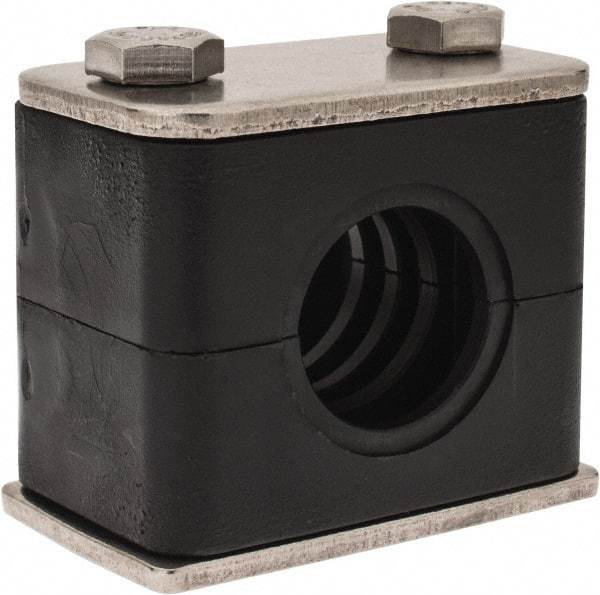 HYDAC - 1.97" Wide x 1.69" High x 1.18" Deep, Polypropylene Standard Duty Vibration-Control Clamp - Stainless Steel Plate, For 1/2" Pipe, Mount with Weld Plate, Top Plate, Plastic Clamp Pair, Bolts - Apex Tool & Supply