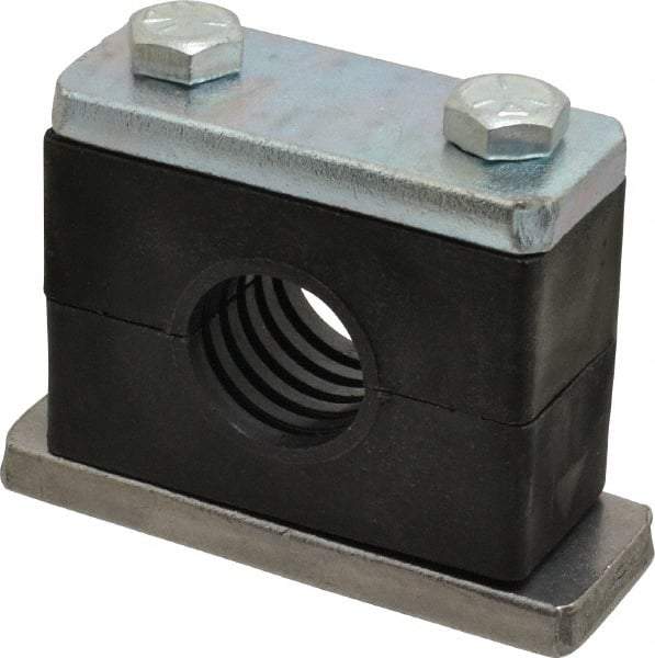 HYDAC - 3.35" Wide x 2.52" High x 1.18" Deep, Polypropylene Heavy Duty Vibration-Control Clamp - Carbon Steel Plate, Mount with Weld Plate, Top Plate, Plastic Clamp Pair, Bolts - Apex Tool & Supply