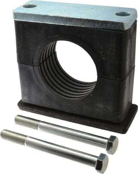 HYDAC - 8.86" Wide x 7.87" High x 3.15" Deep, Polypropylene Heavy Duty Vibration-Control Clamp - Carbon Steel Plate, For 4" Pipe, Mount with Weld Plate, Top Plate, Plastic Clamp Pair, Bolts - Apex Tool & Supply