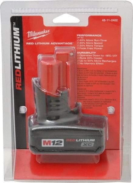 Milwaukee Tool - 12 Volt Lithium-Ion Power Tool Battery - 3 Ahr Capacity, 1/2 hr Charge Time, Series M12 XC RED - Apex Tool & Supply