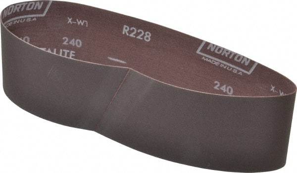 Norton - 3" Wide x 24" OAL, 240 Grit, Aluminum Oxide Abrasive Belt - Aluminum Oxide, Very Fine, Coated, Series R228 - Apex Tool & Supply
