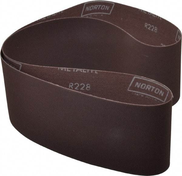 Norton - 4" Wide x 54" OAL, 220 Grit, Aluminum Oxide Abrasive Belt - Aluminum Oxide, Very Fine, Coated, Series R228 - Apex Tool & Supply