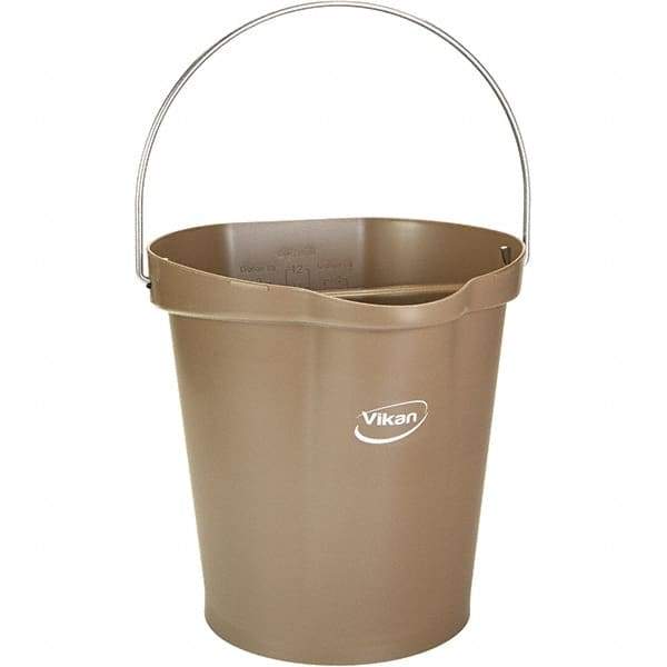 Vikan - 3 Gal, 12-1/2" High, Polypropylene Round Brown Single Pail with Pour Spout - Handle Included, 12.81" Top Diam - Apex Tool & Supply