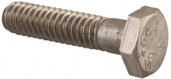 Made in USA - 1/4-20 UNC, 1-1/8" Length Under Head Hex Head Cap Screw - Grade 18-8 Stainless Steel, Uncoated, 7/16" Hex - Apex Tool & Supply
