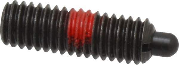 Jergens - 3/8-16, 1-1/8" Thread Length, 3/16" Plunger Projection, Steel Threaded Spring Plunger - 0.186" Max Plunger Diam, 1-1/8" Plunger Length, 5.5 Lb Init End Force, 14.5 Lb Final End Force, 3/16" Hex - Apex Tool & Supply