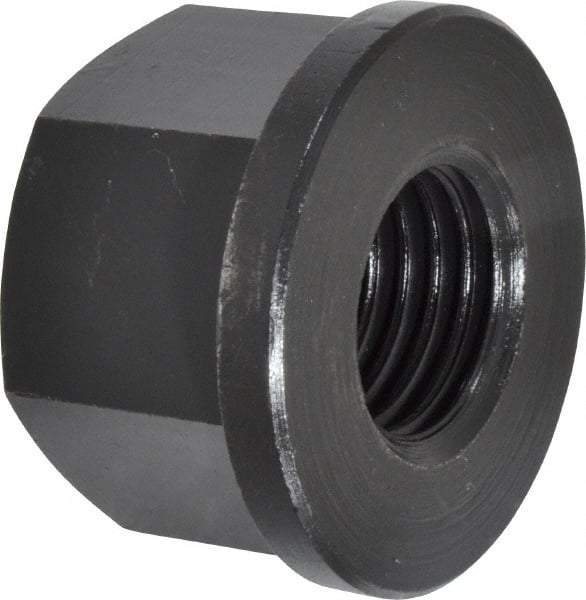 Jergens - 1-8, 2" Flange Diam, 1-1/4" High, 1-5/8" Across Flats, Flange Nut - Grade Low Carbon Steel Steel, Black Oxide Finish, 1/4" Flange Height, TCMA - Apex Tool & Supply