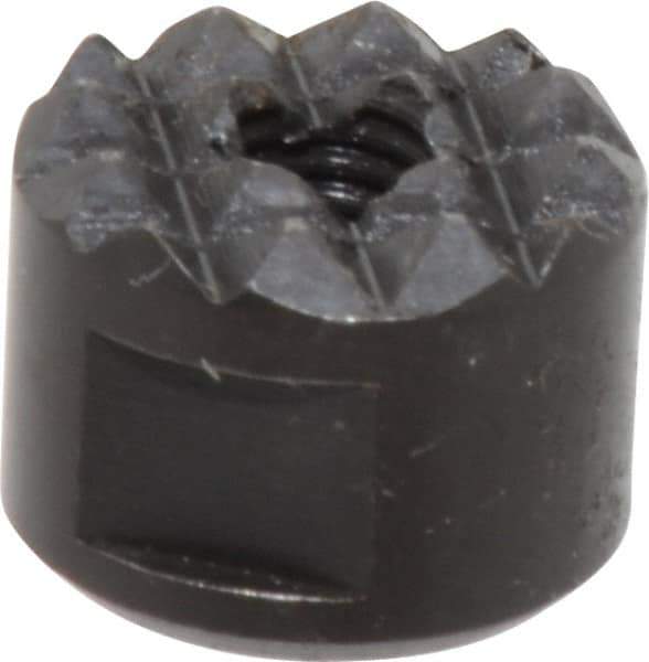 Fairlane - 10-32 Thread, 1/2" Diam, 3/8" High, Threaded, Fine Tooth Grade Diamond Serration Tooth Pattern, High Speed Steel, Round Positioning Gripper - 3/16" Flat Width, Black Oxide Coated - Apex Tool & Supply