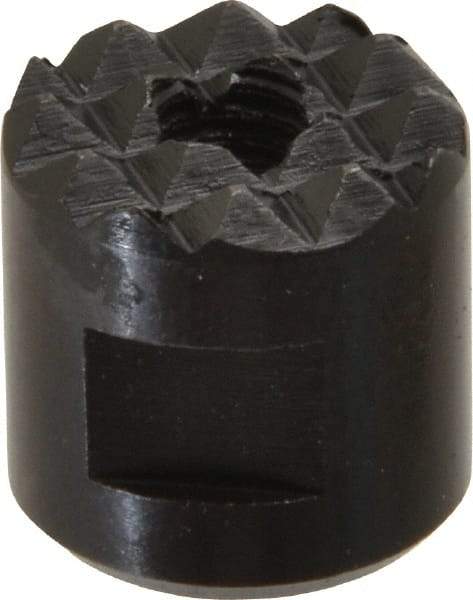 Fairlane - 10-32 Thread, 1/2" Diam, 1/2" High, Threaded, Fine Tooth Grade Diamond Serration Tooth Pattern, High Speed Steel, Round Positioning Gripper - 3/16" Flat Width, Black Oxide Coated - Apex Tool & Supply