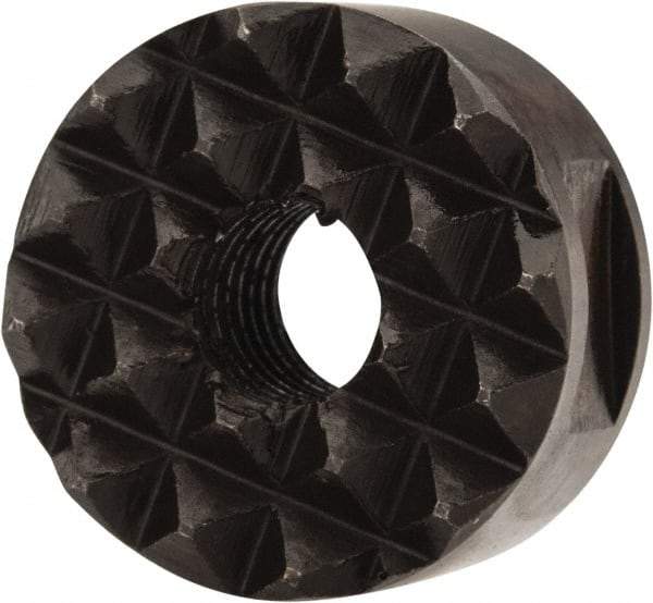 Fairlane - 1/4-28 Thread, 5/8" Diam, 3/8" High, Threaded, Fine Tooth Grade Diamond Serration Tooth Pattern, High Speed Steel, Round Positioning Gripper - 3/16" Flat Width, Black Oxide Coated - Apex Tool & Supply