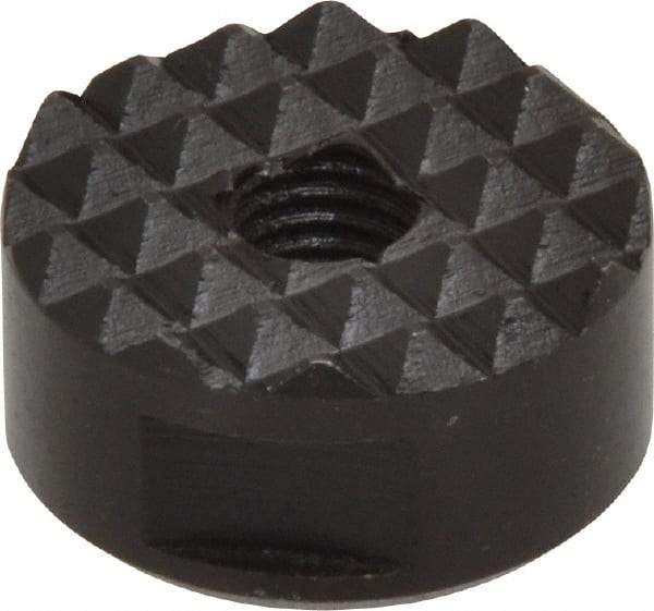 Fairlane - 1/4-28 Thread, 3/4" Diam, 3/8" High, Threaded, Fine Tooth Grade Diamond Serration Tooth Pattern, High Speed Steel, Round Positioning Gripper - 3/16" Flat Width, Black Oxide Coated - Apex Tool & Supply