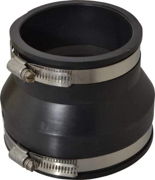 Made in USA - 4 x 3" PVC Flexible Pipe Coupling with Clamp - 4" Long, Pipe x Pipe, Stainless Steel Clamp - Apex Tool & Supply
