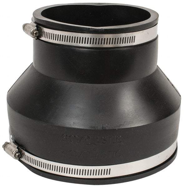 Made in USA - 6 x 4" PVC Flexible Pipe Coupling with Clamp - 6" Long, Pipe x Pipe, Stainless Steel Clamp - Apex Tool & Supply