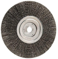 Weiler - 8" OD, 3/4" Arbor Hole, Crimped Steel Wheel Brush - 1/2" Face Width, 2-1/16" Trim Length, 0.014" Filament Diam, 6,000 RPM - Apex Tool & Supply
