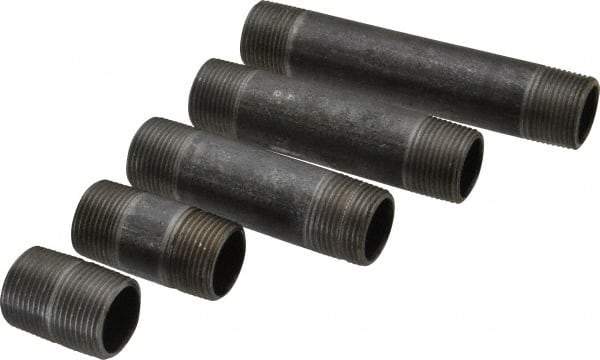 Made in USA - 66 Piece, 3/4" Pipe, Black Finished Steel Pipe Nipple Set - Schedule 40, (6) Close, (6) 1-1/2, (6) 2, (6) 2-1/2, (6) 3, (6) 3-1/2, (6) 4, (6) 4-1/2, (6) 5, (6) 5-1/2, (6) 6 - Apex Tool & Supply