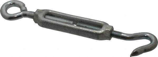 Made in USA - 144 (Eye) & 174 (Hook) Lb Load Limit, 3/8" Thread Diam, 2-7/8" Take Up, Malleable Iron Hook & Eye Turnbuckle - 3-7/8" Body Length, 1/4" Neck Length, 7-1/2" Closed Length - Apex Tool & Supply