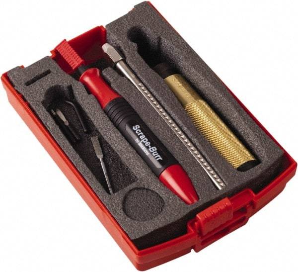 Shaviv - 8 Piece High Speed Steel Blade Hand Deburring Tool Set - U Blade Holder, BUS1, BUS2, BUS31, BUS4;Scrape-Burr 400 Blades, For Hole Edge, Straight Edge - Apex Tool & Supply
