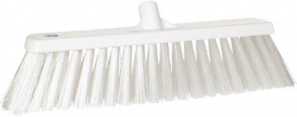 Vikan - 19" Heavy Duty Synthetic Push Broom - 4-25/64" Bristle Length, Plastic Block, European Threaded Handle Connection - Apex Tool & Supply