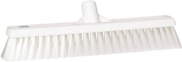 Vikan - 16" Fine Particle Synthetic Push Broom - 2" Bristle Length, Plastic Block, European Threaded Handle Connection - Apex Tool & Supply