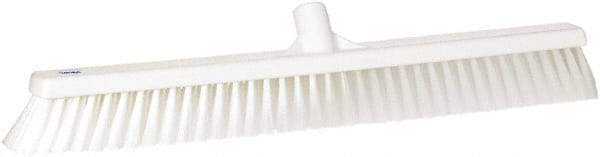 Vikan - 24" Fine Particle Synthetic Push Broom - 2" Bristle Length, Plastic Block, European Threaded Handle Connection - Apex Tool & Supply