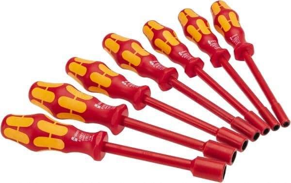 Wera - 7 Piece 3/16 to 1/2" Insulated Nutdriver Set - Solid Shaft, Ergonomic Handle - Apex Tool & Supply