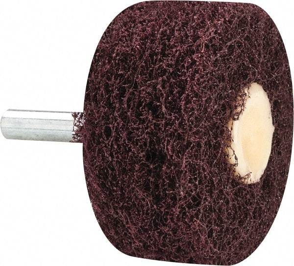 Merit Abrasives - 2" Diam, Medium Mounted Scrubber Buffing Wheel - 3 Ply, Medium Grade, 1/4" Shank Diam, 12,000 RPM - Apex Tool & Supply