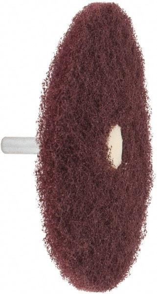Merit Abrasives - 4" Diam, Medium Mounted Scrubber Buffing Wheel - 1 Ply, Very Fine Grade, 1/4" Shank Diam, 6,000 RPM - Apex Tool & Supply