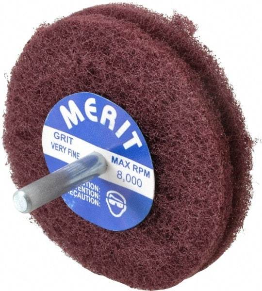 Merit Abrasives - 3" Diam, Medium Mounted Scrubber Buffing Wheel - 2 Ply, Very Fine Grade, 1/4" Shank Diam, 8,000 RPM - Apex Tool & Supply