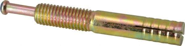 Wej-It - 5/8" Diam, 5/8" Drill, 4" OAL, 3-1/2" Min Embedment Hammer Drive Concrete Anchor - Grade 5 Iron (Pin)/Steel (Body), Zinc Yellow Dichromate Finish, Hex Nut Head, Hex Drive - Apex Tool & Supply