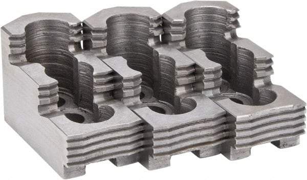 Atlas Workholding - 6" Max Chuck Diam Compatibility, Hard Steel 1.5mm x 60° Serrated Hard Lathe Top Jaws - 1.18" Wide x 2.56" Long x 1.38" High - Apex Tool & Supply
