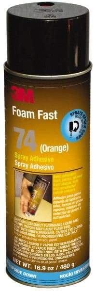 3M - 24 oz Aerosol Orange Spray Adhesive - High Tack, 170°F Heat Resistance, 40 Sq Ft Coverage, Medium Strength Bond, 15 min Max Bonding Time, Flammable, Series 74 - Apex Tool & Supply