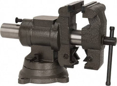 Palmgren - 5-1/8" Jaw Width x 4, 4-1/2" (V-Jaw) Jaw Opening Capacity, 3-1/2" Throat Depth, Bench & Pipe Combination Vise - 1/4 to 3-1/2" Pipe Capacity, Swivel Base, Bolt Down Attachment, Cast Iron (Body), Steel (Jaw Plate) - Apex Tool & Supply