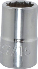 Proto - 7/16", 3/8" Drive, Standard Hand Socket - 12 Points, 1-3/32" OAL, Chrome Finish - Apex Tool & Supply