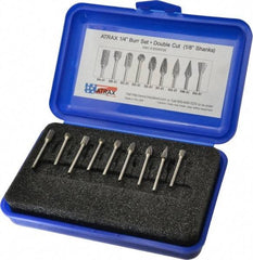 Atrax - 9 Piece, 1/8" Shank Burr Set - Tungsten Carbide, Multiple Head Shape - Apex Tool & Supply