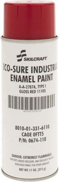 Ability One - Red, Gloss, Enamel Spray Paint - 8 to 10 Sq Ft per Can, 11 oz Container - Apex Tool & Supply