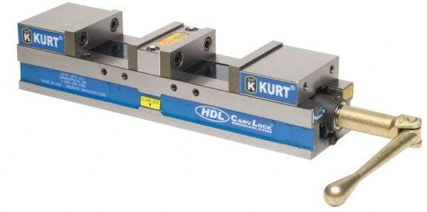Kurt - 4" Jaw Width, 2-63/64" Jaw Opening Capacity, Horizontal Stationary Machine Vise - Manual Operation, 5,870 Lb Capacity, 1 Station, 17.7" Long x 3.775" High x 1-13/32" Deep, 35.56mm Jaw Height - Apex Tool & Supply